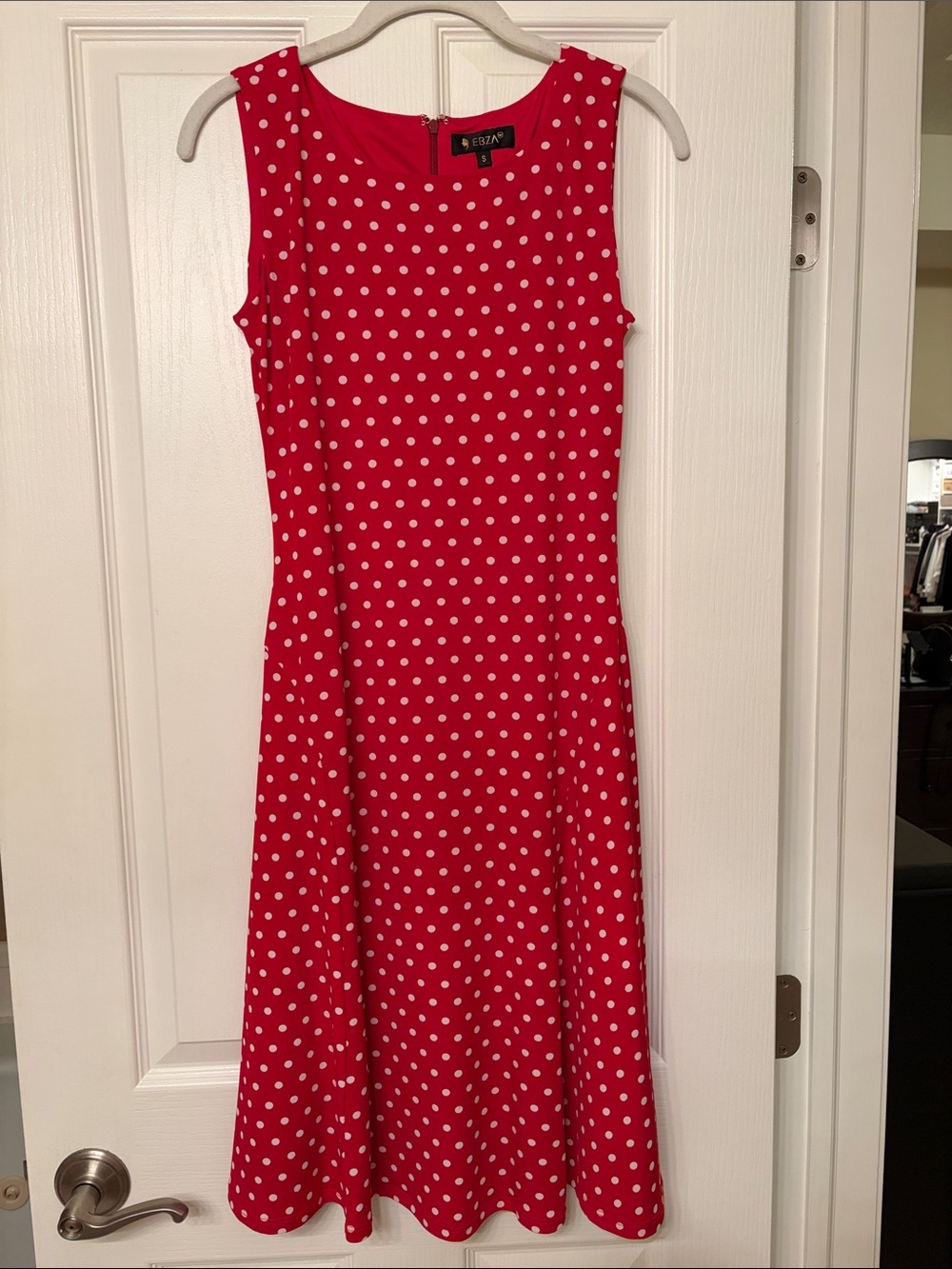 EBZA Red Sleeveless Polka Dot A-Line Dress SZ S